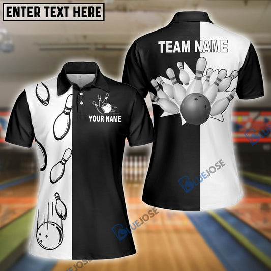 BlueJoses Bowling Black And White Customized Name, Team Name 3D Shirt for Women