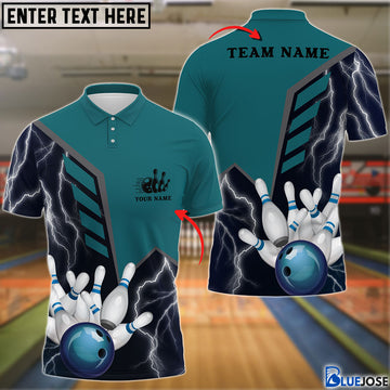 BlueJoses Bowling And Pins Thunder Customized Name, Team Name 3D Shirt, Personalized Shirts For Bowling Players