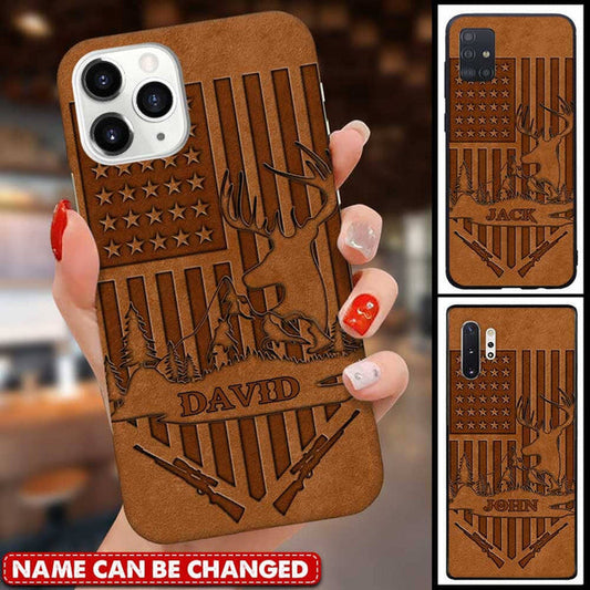 BlueJose American Deer Hunting US Flag Hunter Personalized Name Phone Case