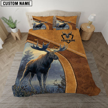 Bluejose Moose Hunting Brown Customized Name Bedding Set