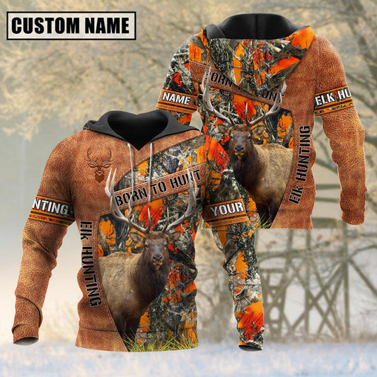 BlueJose Personalized Name Born To Hunt Elk Hunting 3D Shirt