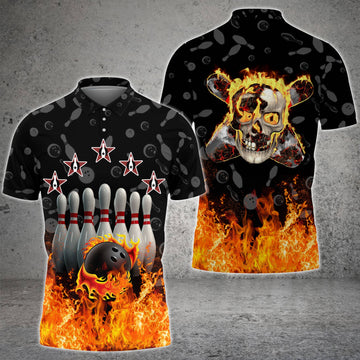 BlueJose Skull Bowling Flame Pattern Customized Name 3D Shirt