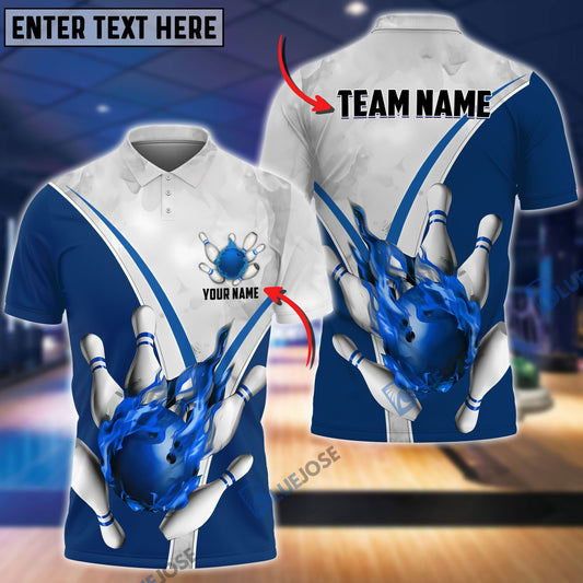 BlueJose Flame Bowling And Pins V Multicolor Option Customized Name 3D Shirt (3 Colors)