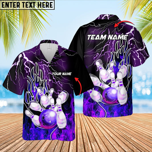 BlueJose Bowling Ball And Pins Thunder And Fire Pro Multicolor Option Customized Name Hawaiian Shirt (5 Colors)