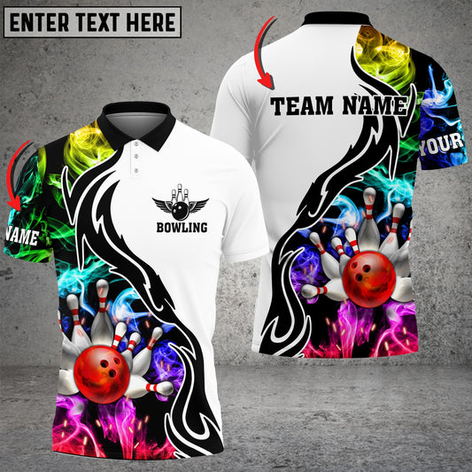 BlueJose Bowling And Pins Multicoler Smoke Pattern Customized Name 3D Shirt
