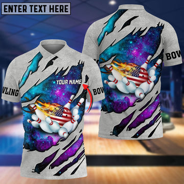 BlueJose Bowling USA Flag Galaxy Classic Customized Name 3D Shirt