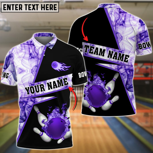 BlueJose Bowling Flame Purple Smoke Pattern Premium Customized Name 3D Shirt