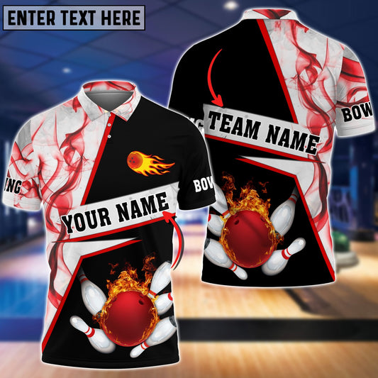 BlueJose Bowling Flame Red Smoke Pattern Premium Customized Name 3D Shirt