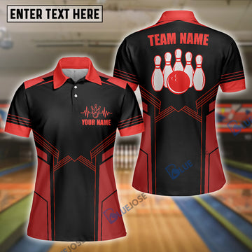 BlueJose Red Bowling Ball And Pins Premium Customized Name 3D Shirt For Women Personalized Shirts For Bowling Players