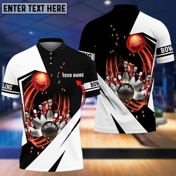 BlueJoses White Bowling Ball In Fire Customized Name 3D Shirt