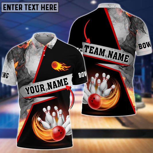 BlueJoses Bowling Flame Grey Smoke Pattern Premium Customized Name 3D Shirt, Personalized Shirts For Bowling Players