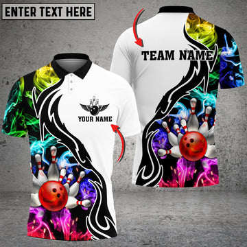 BlueJose Bowling And Pins Multicolor Smoke Pattern Customized Name 3D Shirt Personalized Shirts For Bowling Players