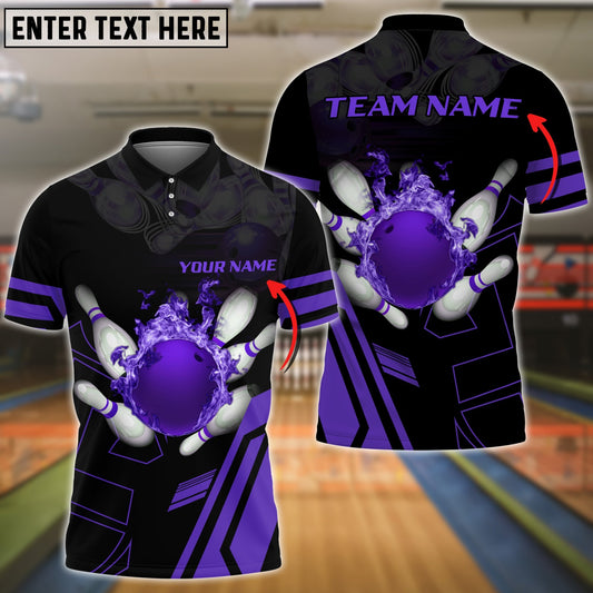 BlueJose Purple Bowling Ball Flame Personalized Name All Over Printed Shirt