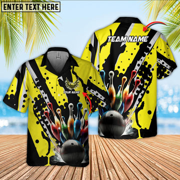 BlueJose Bowling Ball And Pins Eagle Wings Multicolor Option Customized Name Hawaiian Shirt (6 Colors)