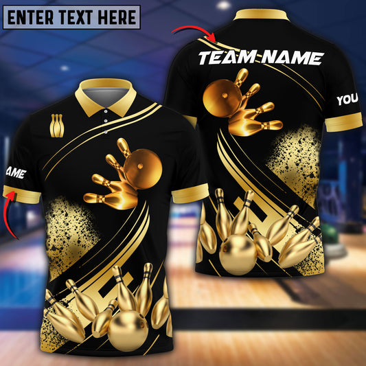 BlueJose Bowling And Pins Ultimate Golden Customized Name 3D Shirt (4 Colors)