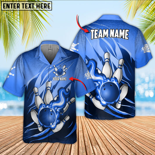 BlueJose Bowling Ball And Pins Fire Storm Multicolor Option Customized Name Hawaiian Shirt (6 Colors)