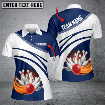 BlueJose Navy Bowling Ball Premium Customized Name 3D Shirt For Women