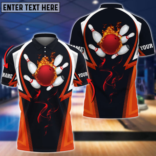 BlueJose Orange Flame Bowling Ball Premium Customized Name 3D Shirt