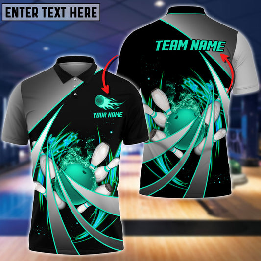BlueJoses Flame Bowling And Pins Tornado Pattern Multicolor Customized Name 3D Shirt