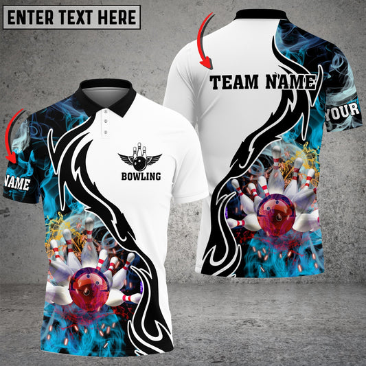 BlueJose Bowling And Pins Cyan Smoke Pattern Limited Edition Customized Name 3D Shirt