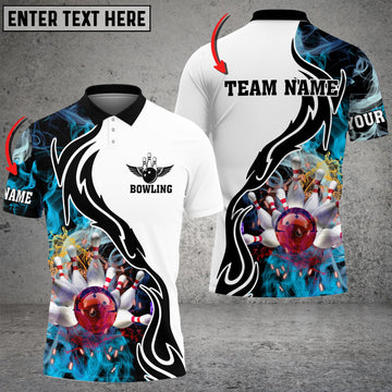 BlueJose Bowling And Pins Cyan Smoke Pattern Limited Edition Customized Name 3D Shirt