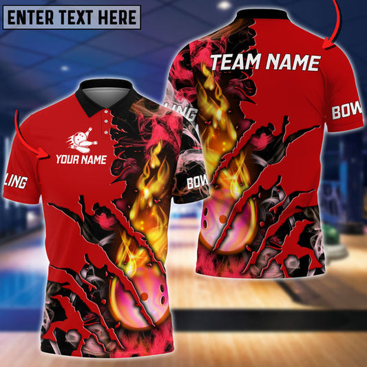 BlueJose Pink Bowling Ball Flame Smoke Pattern Premium Customized Name 3D Shirt