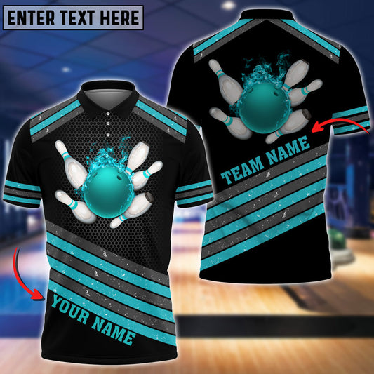 BlueJose Bowling And Pins Multicolor Diagonal Texture Customized Name 3D Shirt