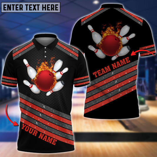 BlueJose Bowling And Pins Multicolor Diagonal Texture Customized Name 3D Shirt