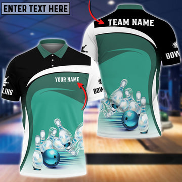 BlueJose Light Green Bowling Ball And Pins Premium Customized Name 3D Shirt