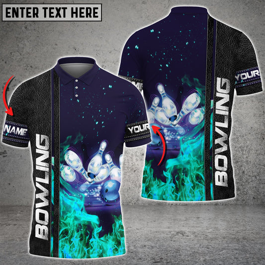 BlueJose Dark Blue Bowling Cyan Flame Customized All Over Printed Shirt