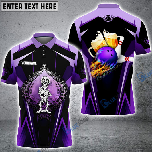 BlueJose Purple Spade Bowling And Beer Customized Name All Over Printed Shirt