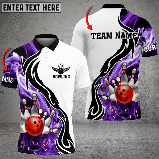 BlueJose Bowling And Pins Purple Smoke Pattern Customized Name 3D Shirt
