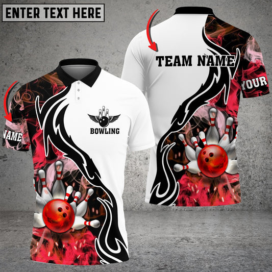 BlueJose Bowling And Pins Red Smoke Pattern Customized Name 3D Shirt