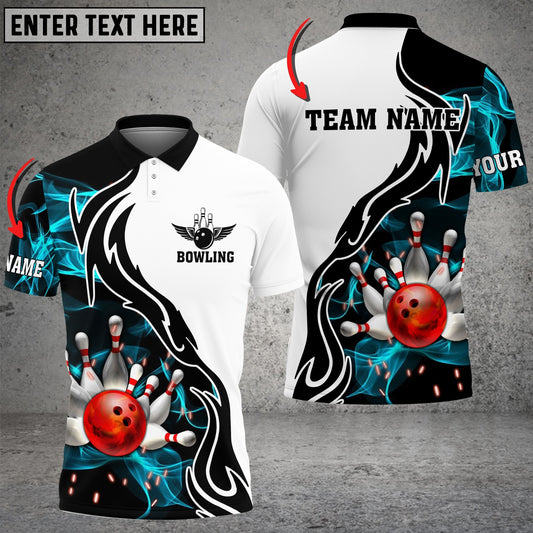 BlueJose Bowling And Pins Cyan Smoke Pattern Customized Name 3D Shirt