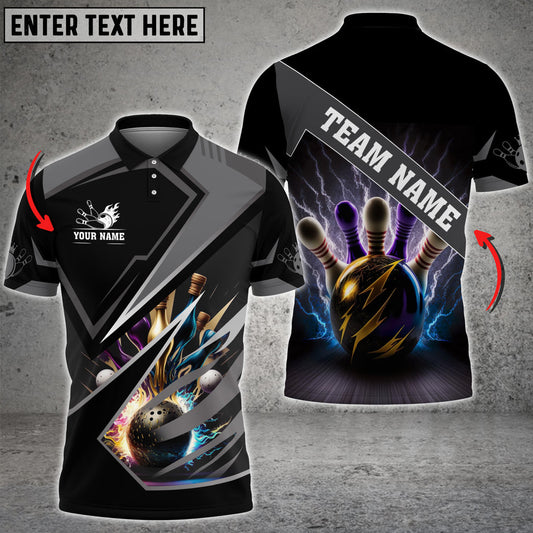 BlueJose Bowling And Pins Premium Multicolor Customized Name 3D Shirt (4 Colors), Personalized Shirts For Bowling Players