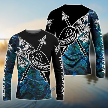 Bluejose Black Teal Blue Camo Bowfishing Shirts, Bow Fishing Long Sleeve Performance Shirts