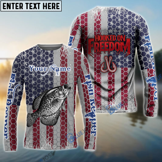 Bluejose Crappie Fishing American Flag Fishing Shirts, Personalized Patriotic Crappie Fishing Gifts