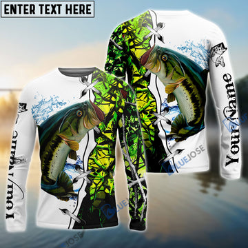 Bluejose Largemouth Bass Fishing Green Camouflage Custom Name Performance Long Sleeve Fishing Shirts