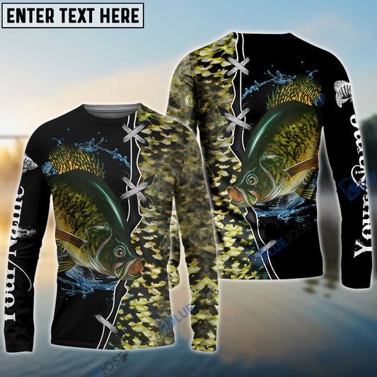 Bluejose Crappie Fishing Green Scale Customize Name Performance Long Sleeve Fishing Shirts