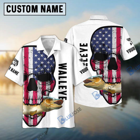 Bluejose Walleye Fishing American Flag Fish Reaper Custom Name 3D Shirt