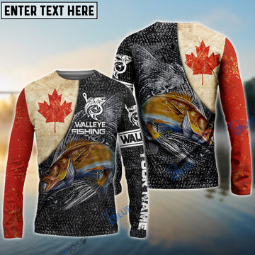 Bluejose Vintage Canadian Flag Walleye Fishing Custom Long Sleeve Performance Fishing Shirts