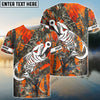 BlueJose Orange Camo Fish Hook Skull Custom Name Long Sleeve