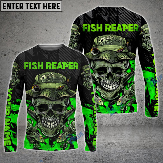 BlueJose Fish Reaper Skull Black And Neon Green Custom Fishing Shirts