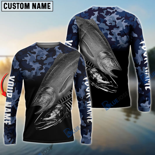 BlueJose Chinook Salmon Fishing Camo Customize Name 3D Shirts