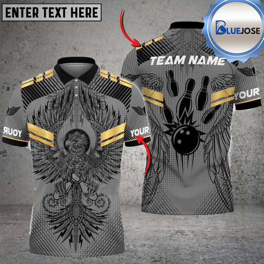 BlueJose Bowling And Pins Native Eagle Multicolor Customized Name 3D Shirt (6 Colors)