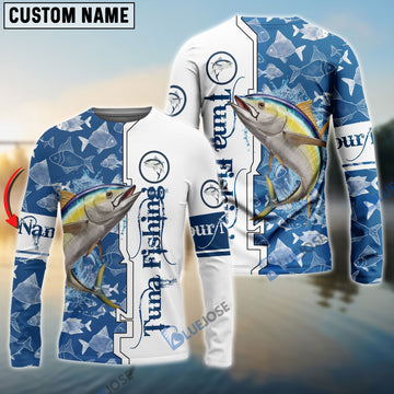 BlueJose Tuna Blue Customize Name Long Sleeve Fishing Shirts