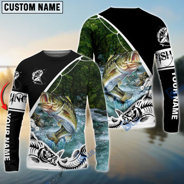 BlueJose Bass Fishing Customize Name Long Sleeve Fishing Shirts