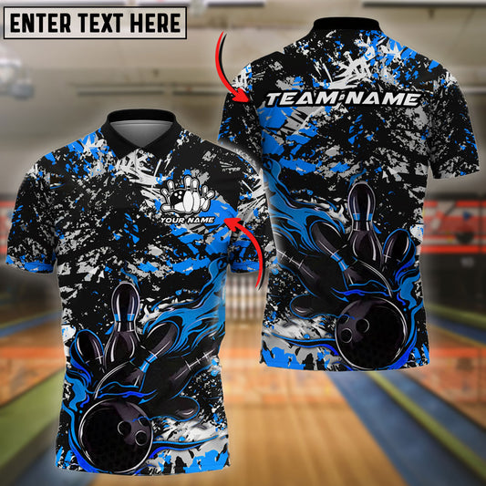 BlueJose Bowling And Pins Black Paint Splatters Customized Name 3D Shirt ( 6 Colors)