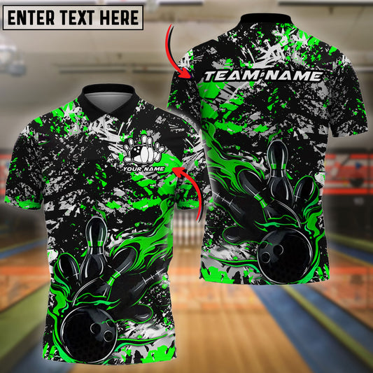 BlueJose Bowling And Pins Black Paint Splatters Customized Name 3D Shirt ( 6 Colors)