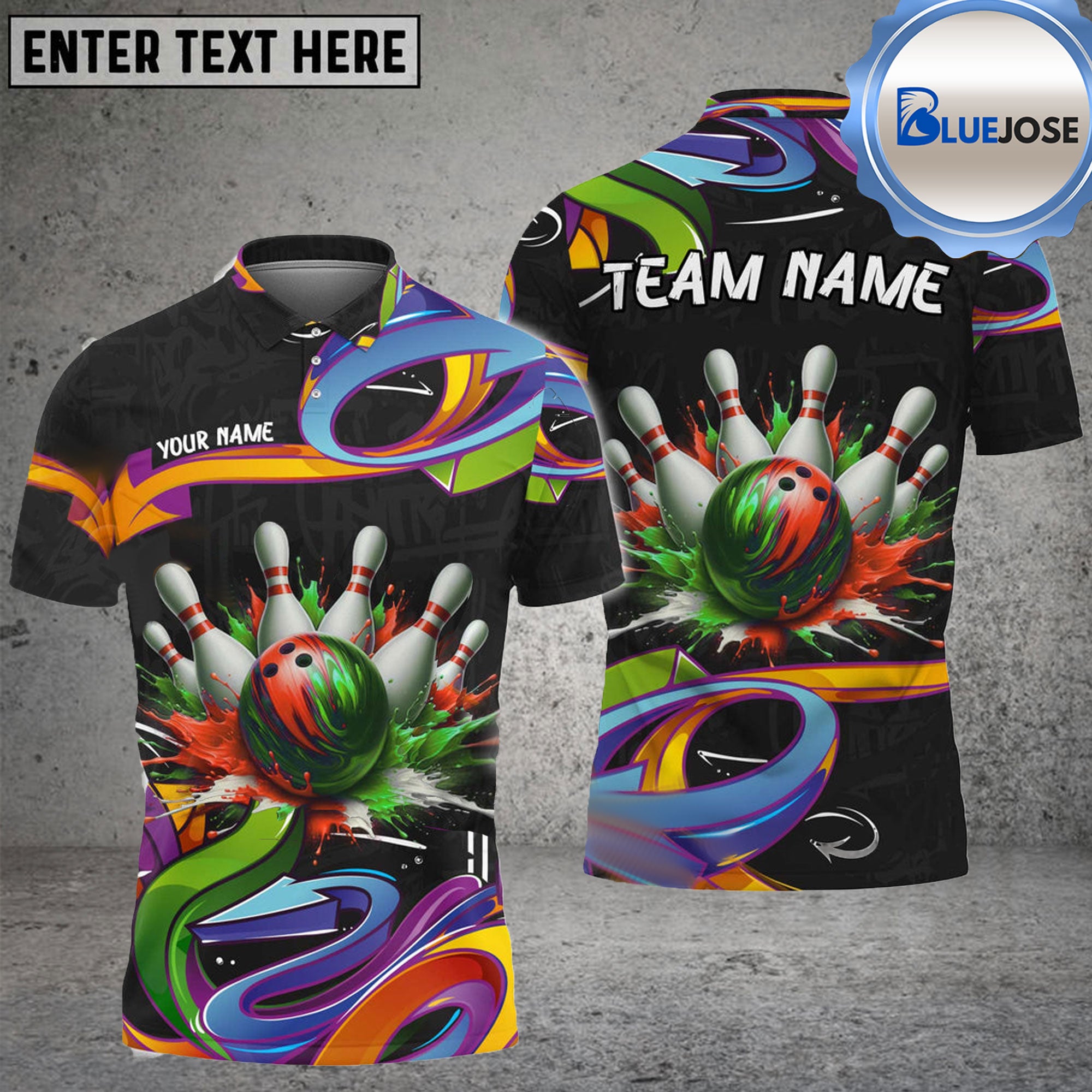 BlueJoses Bowling Graffiti Curved Line Customized Name, Team Name 3D S